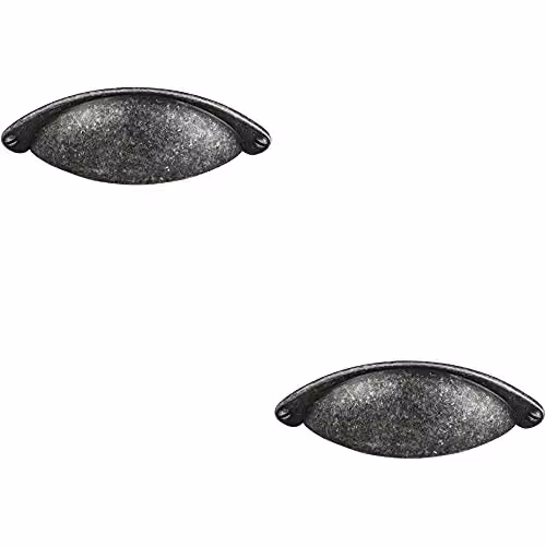Loops 2 Pack Traditional Cup Pull Handles in Matt Pewter, 104 x 26 mm with 64 mm Fixing Centres – 1