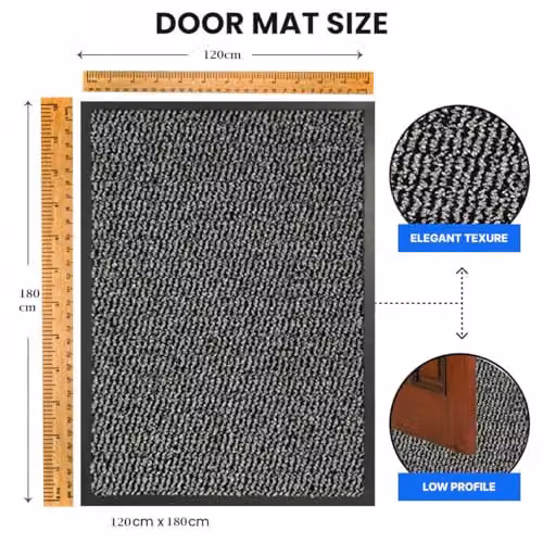KAV Non-Slip Washable Black Rectangular Door Mat, W: 120 cm, D: 180 cm – 3
