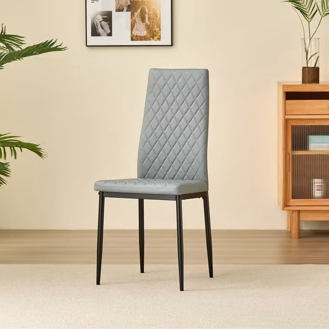 Madefor.living Emily Set of 4 Modern Grey Faux Leather Dining Chairs with Black Metal Legs