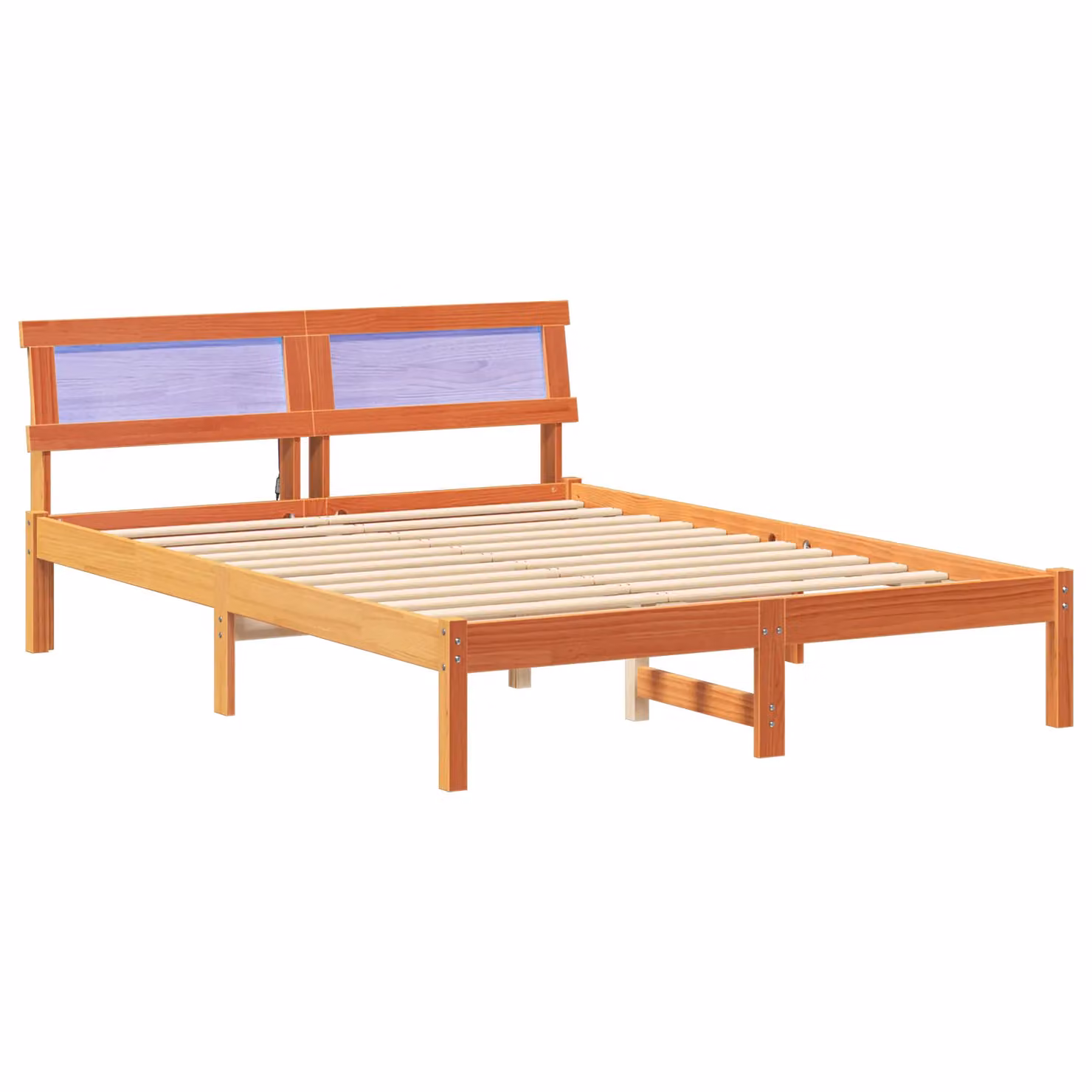 Berkfield Home Solid Pine Wood Bed with Headboard and LED Strip Lights, Wax Brown, W/D/H: 120 x 200 x 73 cm – 2