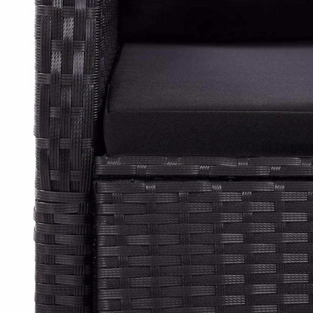 Berkfield Home 9 Piece Black Poly Rattan Garden Dining Set with Glass Table and Cushions – 3