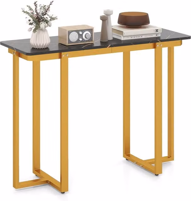 Gymax Modern Faux Marble Console Table with Gold Metal Frame