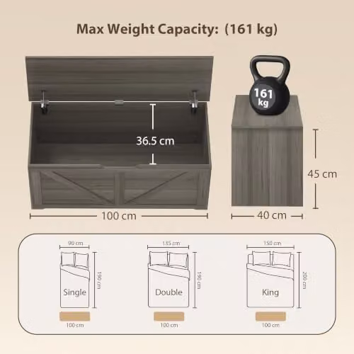 HOMCOM Storage Trunk Bench in Grey with Soft-Close Lid, W/D/H: 100 x 40 x 45 cm – 5