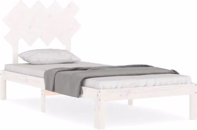 Berkfield Home Solid Wood Bed Frame with Headboard in White, W/D/H: 90 x 200 cm