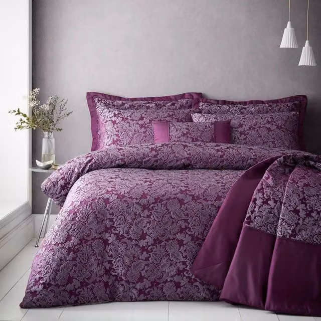 Portfolio Home Purple Floral Jacquard Duvet Cover Set, W/D/H: 140 x 200 cm