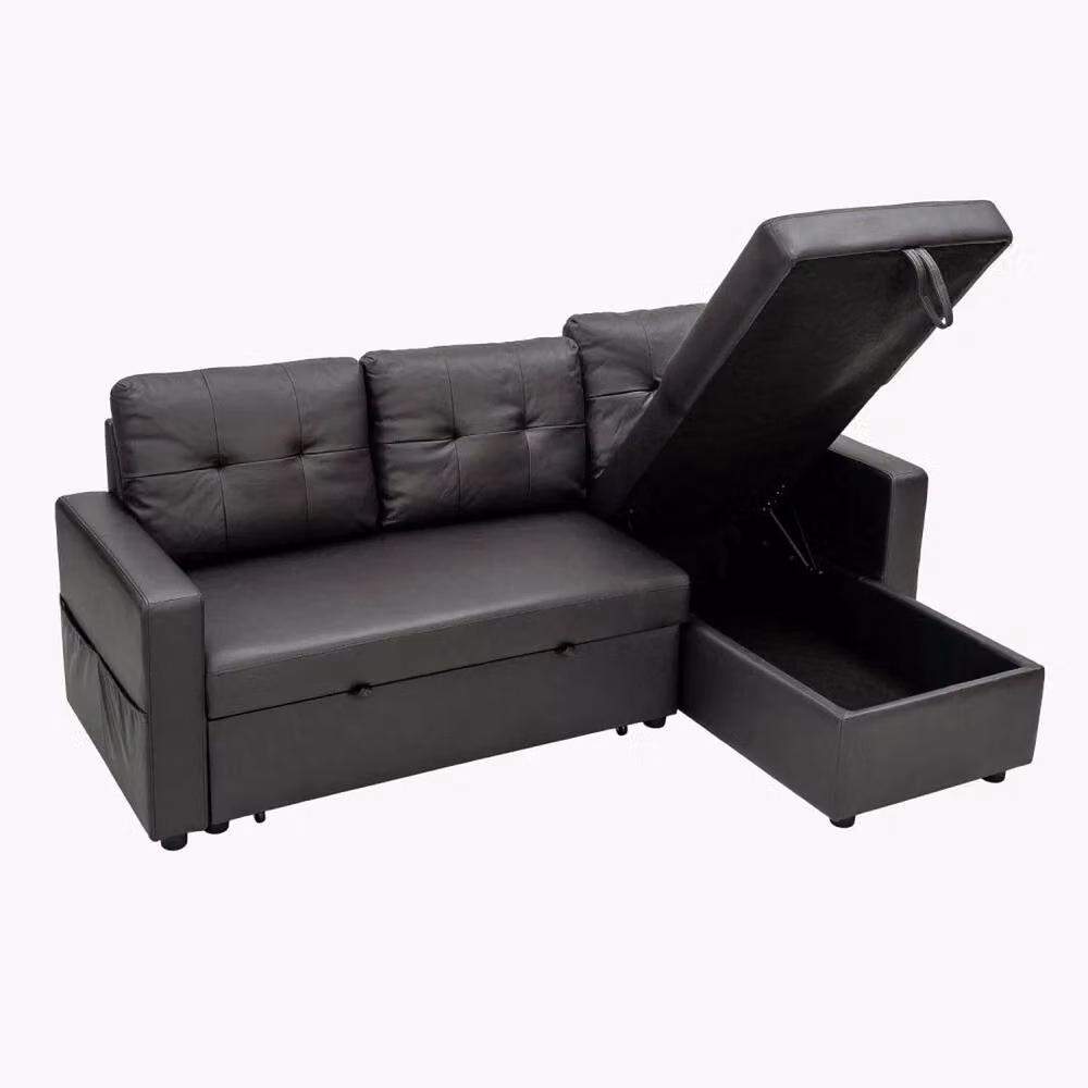 FORGEVIO Black Faux Leather L-Shape Corner Sofa Bed with Scatter Cushions – 3