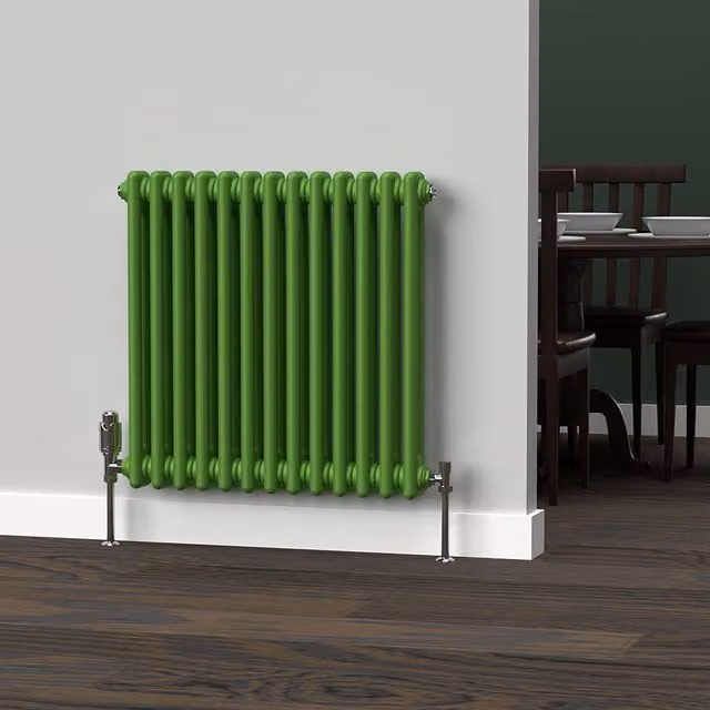 Lux Heat Horizontal Column Radiator in Green, 2 Column, W: 60.5 cm, H: 60 cm