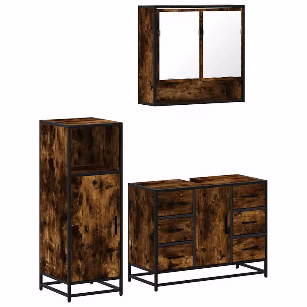 Berkfield Home 3 Piece Industrial Bathroom Furniture Set in Smoked Oak Brown – 2