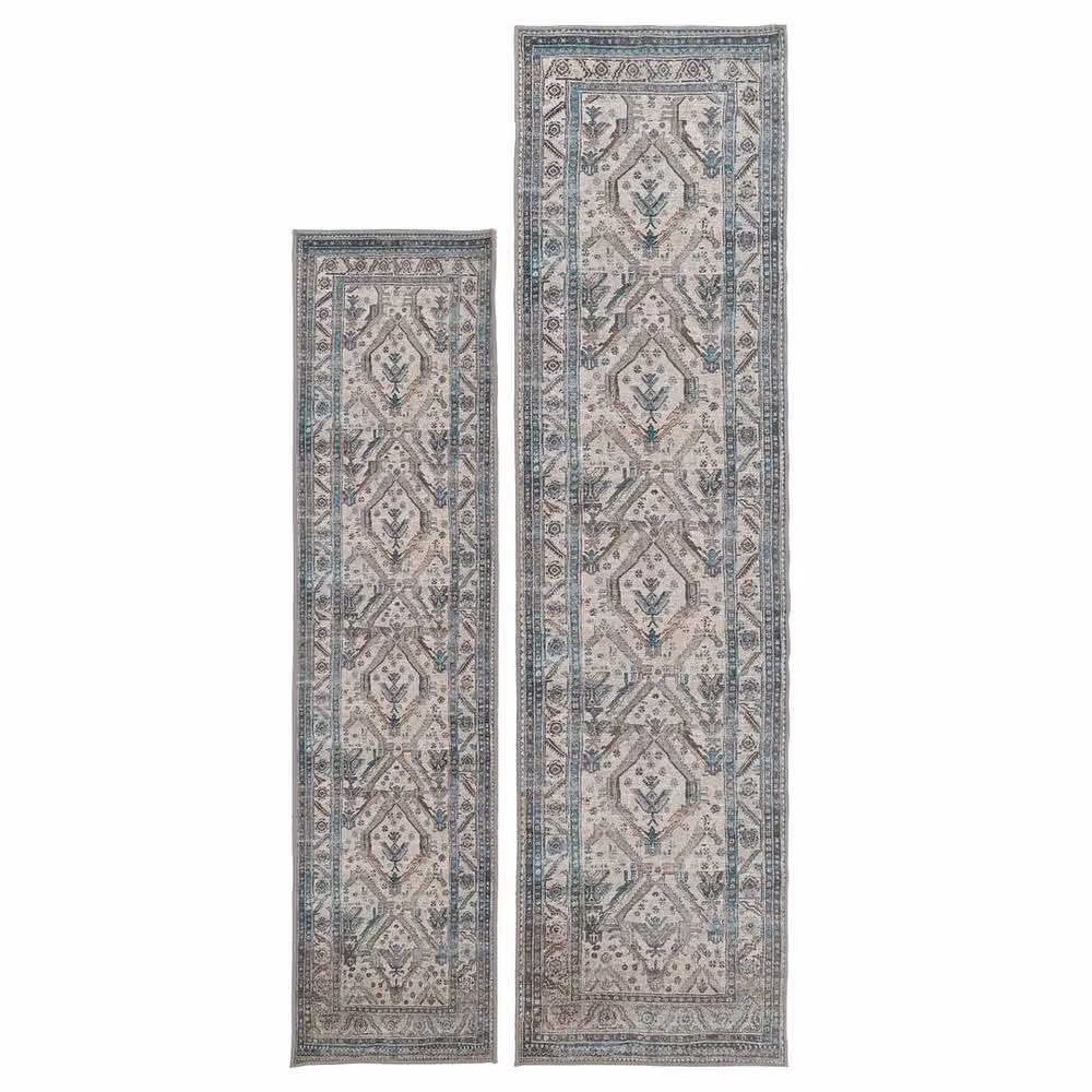 Kukoon Beige and Grey Traditional Bordered Medallion Cotton Area Rug, W: 80 cm, L: 150 cm – 3