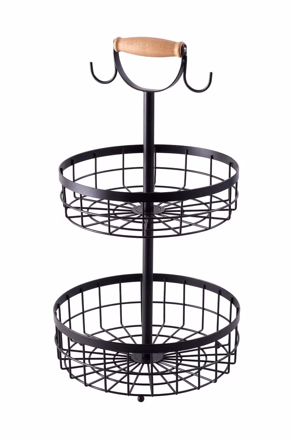 Garden Sanctuary 2-Tier Fruit Basket with Hangers and Wooden Handle in Black – 2