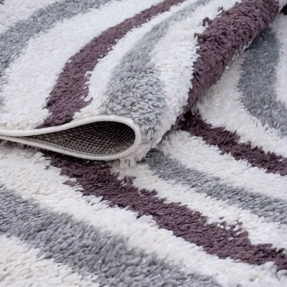 THE RUGS Moodi Wavy Design Shaggy Soft High Pile Living Room Rug in Purple, W: 160 cm, D: 230 cm – 3