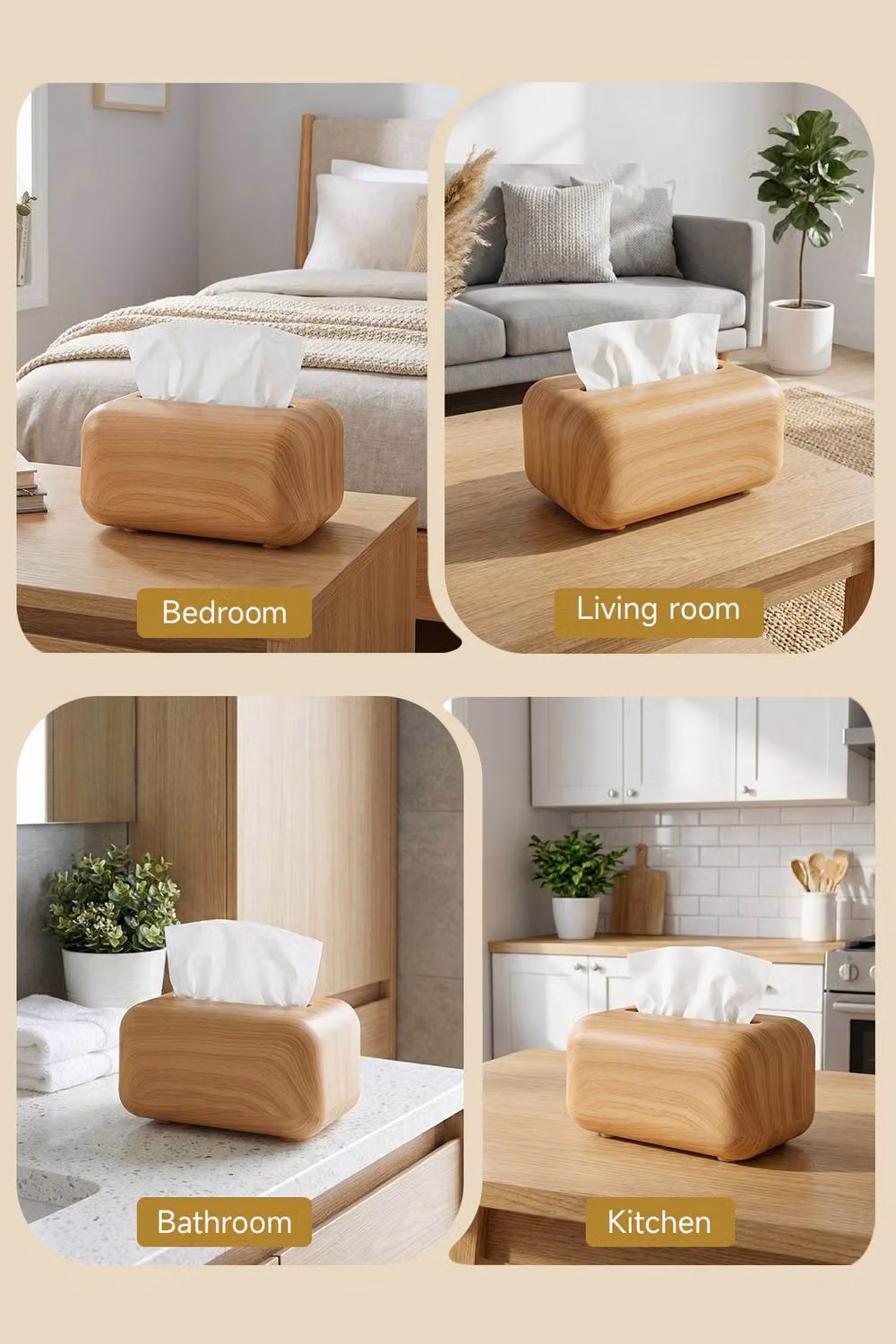 Living and Home Spring-Loaded Wood Grain Desktop Tissue Box Cover in Brown – 4