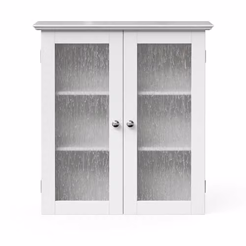 Teamson Home Connor White Wall Mounted Corner Bathroom Cabinet with 2 Glass Doors W/D/H: 63.5 x 20.3 x 63.5 cm – 1