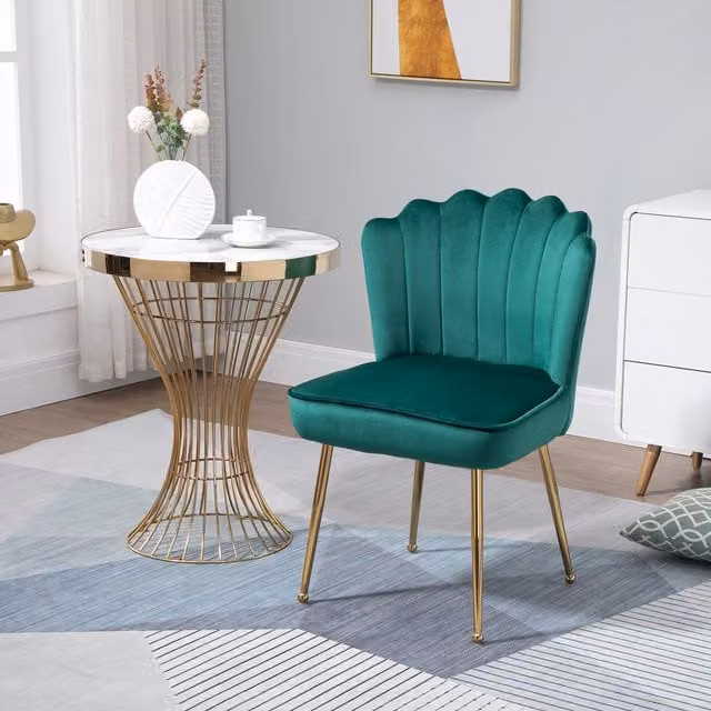 HOMCOM Art Deco Velvet Shell Luxe Accent Lounge Chair in Green and Gold