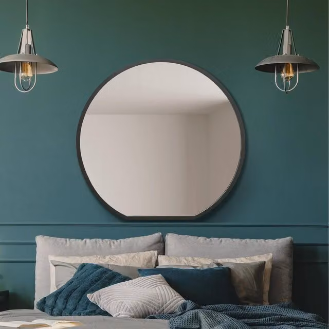 MirrorOutlet Circulus Black Circular Wall Mirror, Diameter: 80 cm