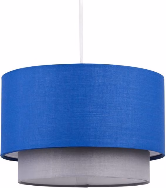 First Choice Lighting Blue and Grey 2 Tier Fabric Cylinder Light Shade