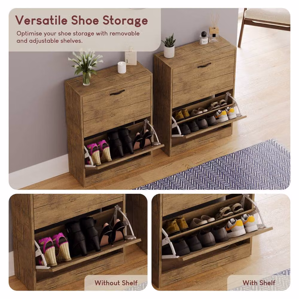 HD Designs Vida Designs Brown 2 Drawer Shoe Cabinet with Internal Shelves and Hinged Doors – 5
