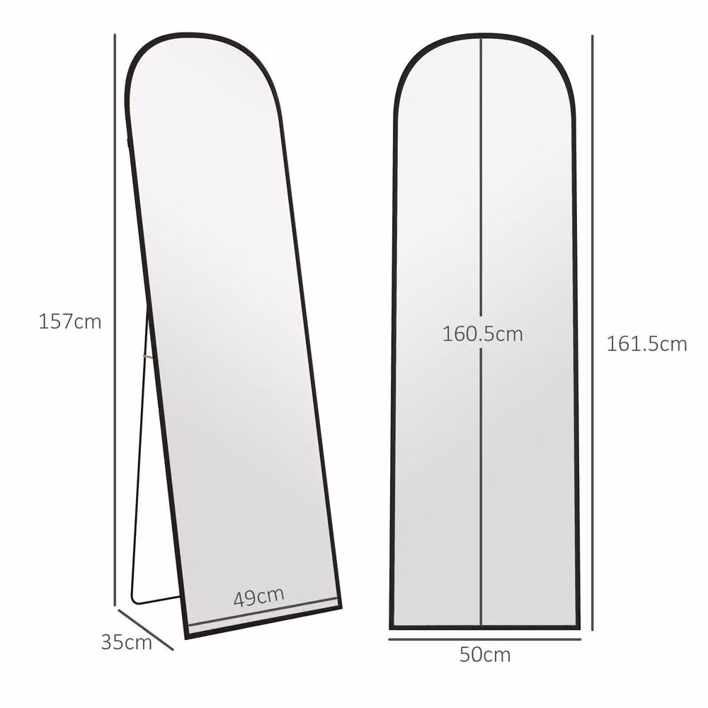 STILVORA Full Length Rectangular Wall Mirror with Aluminium Frame, Black, H: 161.5 cm x W: 50.0 cm – 2
