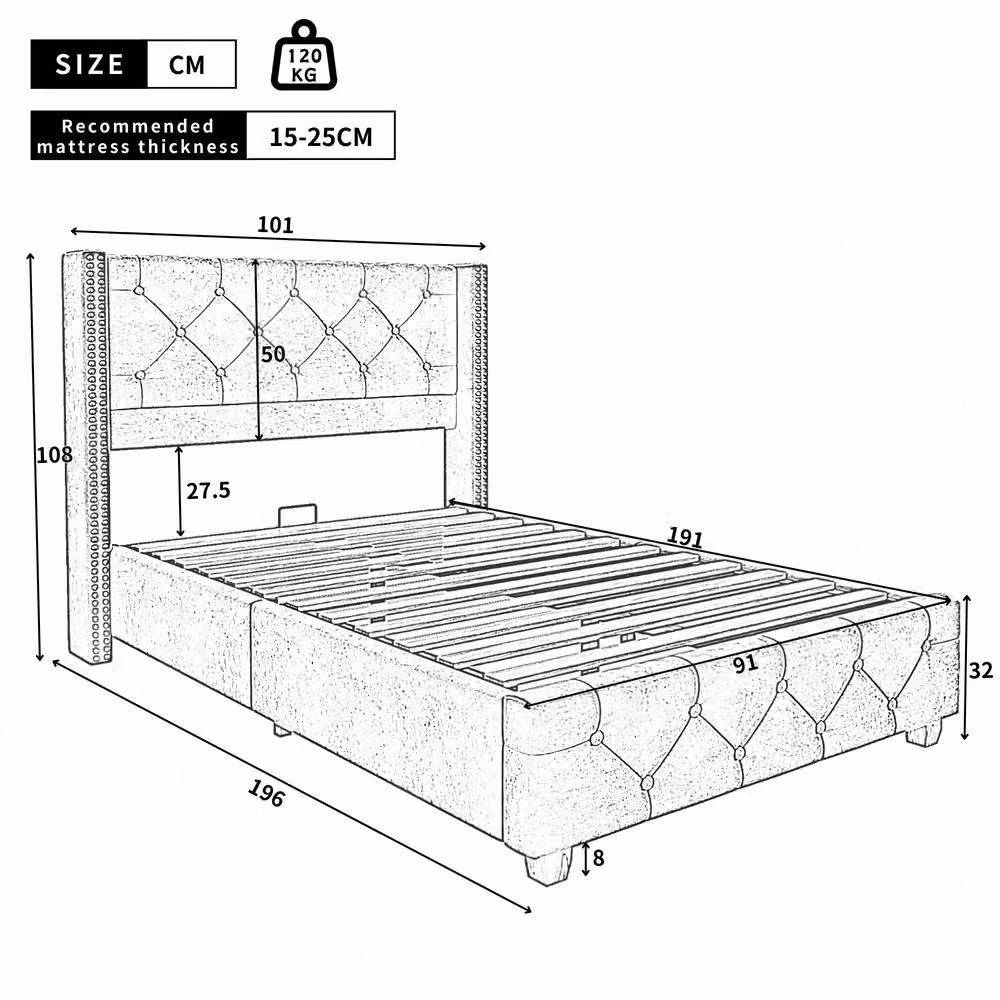 ModernLuxe Beige Velvet Upholstered Single Bed with Headboard and Wooden Legs W/D/H: 90 x 190 x 108 cm – 3