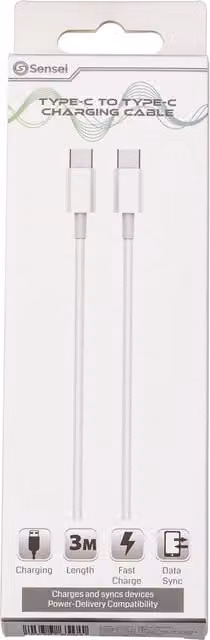 Sensei USB-C to USB-C Charging Cable, White, 60 cm