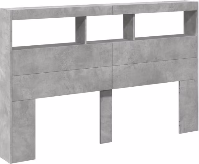 Berkfield Home Modern Headboard Cabinet with Integrated LED Reading Light and Bedside Shelves in Concrete Grey, W: 160 cm, D: 17 cm, H: 102 cm – 1