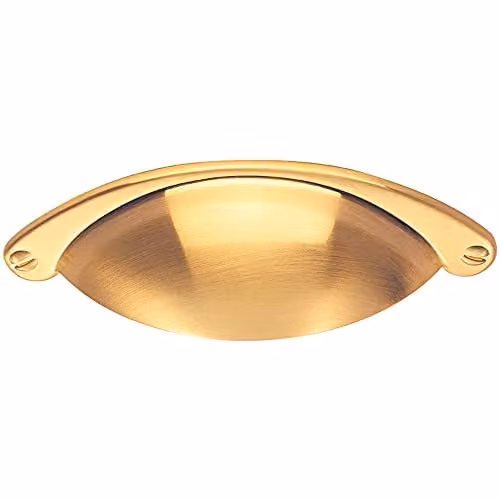 Loops Traditional Shell Cup Pull Handle in Brushed Brass, W: 10.4 cm, H: 2.6 cm, Fixing Centres: 6.4 cm