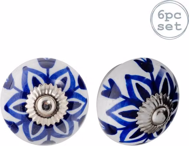 Nicola Spring Pack of 6 Blue Ceramic Cabinet Knobs