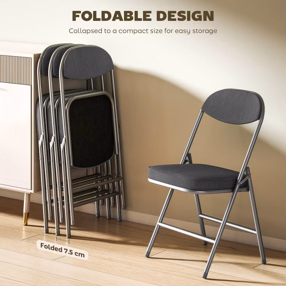 STILVORA Set of 4 Modern Folding Chairs with Grey Corduroy Upholstery and Metal Frame, W/D/H: 48.5 x 45 x 82 cm – 6