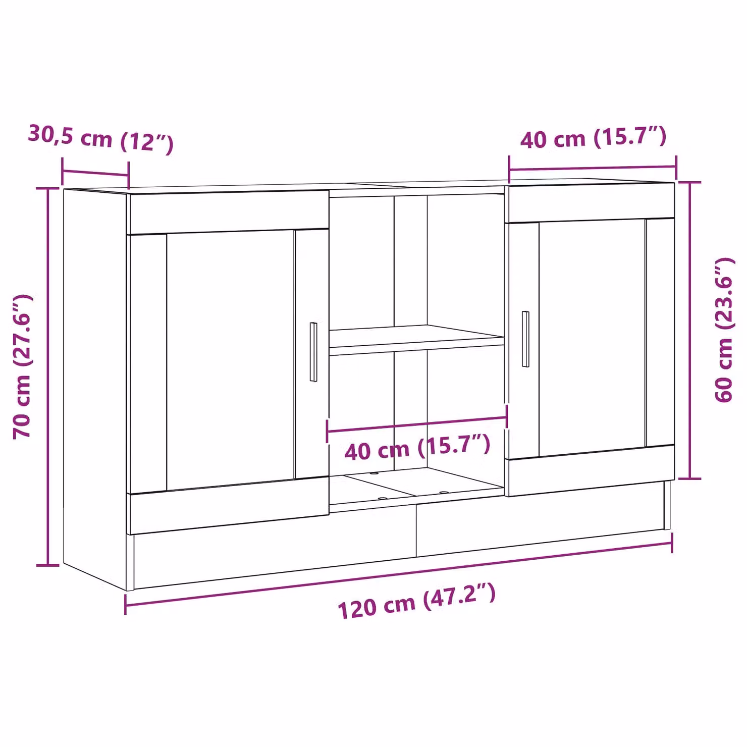 Berkfield Home Black Oak Sideboard in Black MDF, W/D/H: 120 x 30.5 x 70 cm – 5