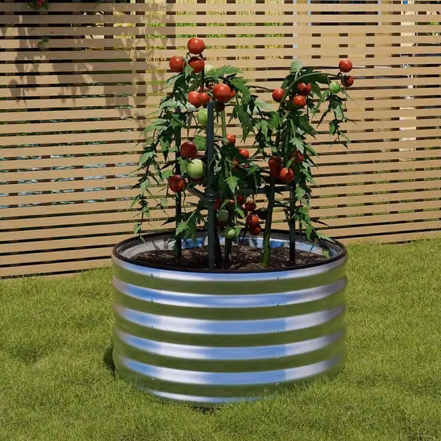 Breeins Round Galvanised Steel Raised Garden Bed in Silver