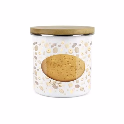 Purely Home Rich Tea Biscuit Storage Canister, White Enamel Cookie Jar with Bamboo Lid – 1