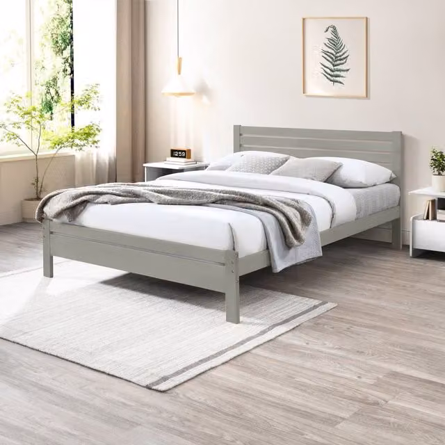 FurnitureboxUK Declan Scandinavian Solid Pine Bed Frame in Grey, 140 x 200 cm