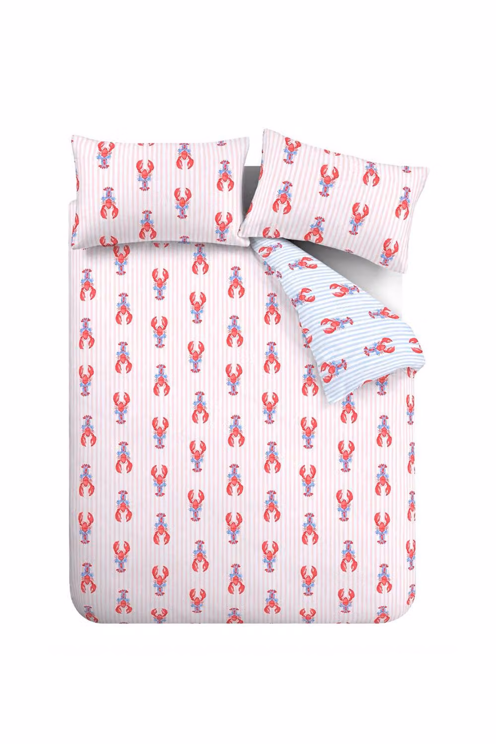 Sassy B Lobster Stripe Reversible Duvet Cover and Pillowcase Set in Pink, Blue and Red, W/D/H: 180 x 200 cm, Pillowcases: 50 x 75 cm – 2