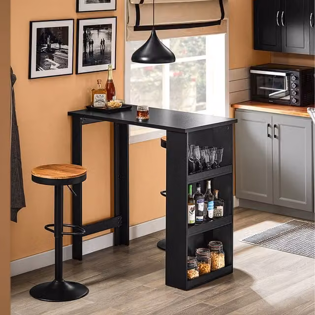 SoBuy Modern Black Bar Table with 3-Tier Shelf