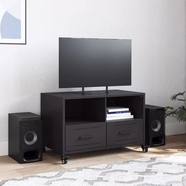 Berkfield Home Black Metal TV Cabinet W: 68 cm, D: 39 cm, H: 43.5 cm