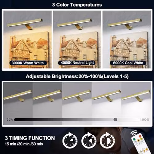 Harper Living Rechargeable LED Picture Light in Gold with Remote Control and Dimmable Settings – 2