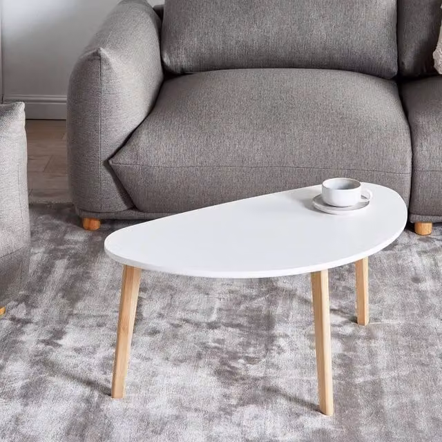 Wyld and Coco Small Oval Coffee Table with White Laminated MDF Top and Pine Wood Legs