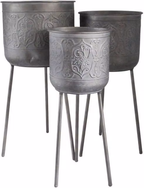 KDMD Grey Creation Legacy Zinc Planters on Stands, Set of 3 – 1