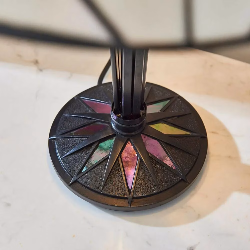 Loops Tiffany Glass Table Lamp in Black with Art Deco Iridescent Textured Shade – 4
