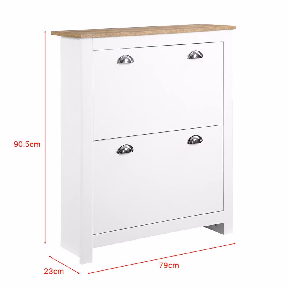 ERGOVEXA Modern Narrow White Shoe Cabinet with 2 Tilting Compartments and Internal Shelves – 2