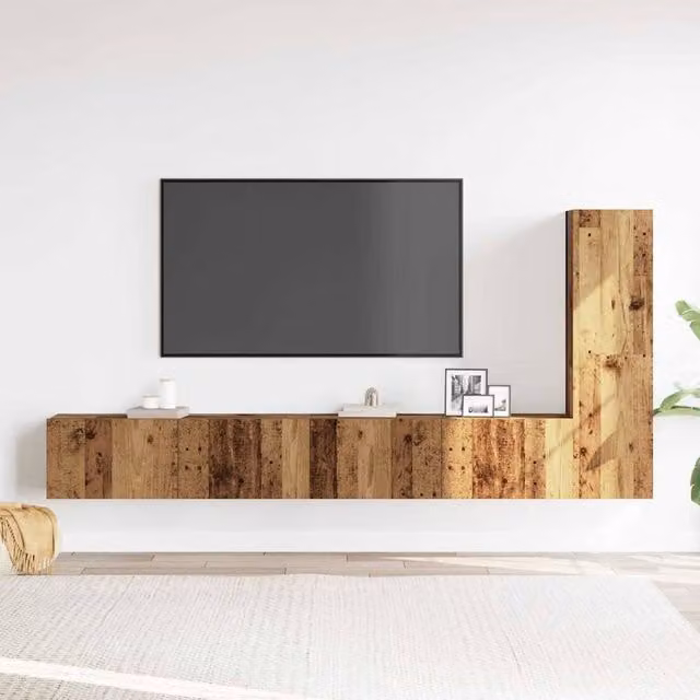 Berkfield Home Classic 3 Piece Wall-Mounted TV Cabinet Set in Brown and Multicolour Engineered Wood – 1