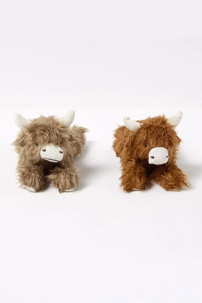 Homescapes Weighted Highland Cow Fabric Doorstop Set of 2, Grey and Brown