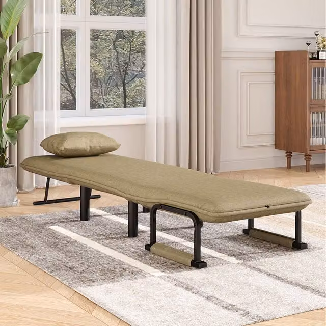 Komore Modern Foldable Linen Sofa Bed with Pillow in Beige