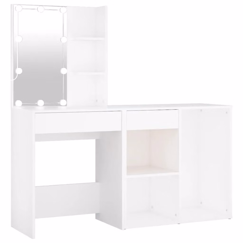 Berkfield Home Hollywood LED Dressing Table with Cabinet in White Glossy MDF – 2