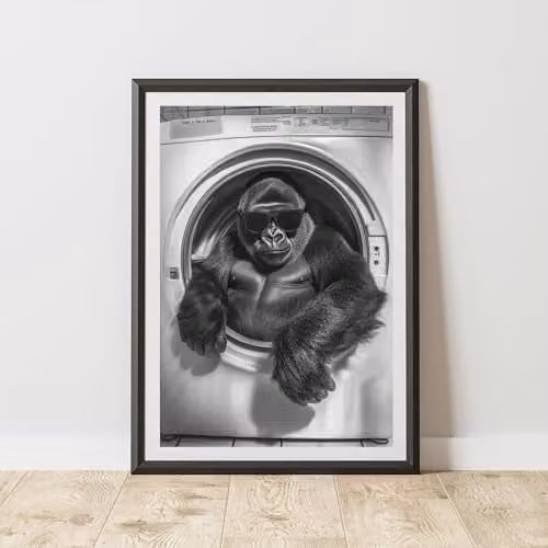 60 Second Makeover Gorilla Washing Machine Paper Poster, Multicolour, A4
