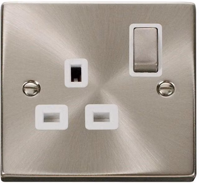 SE Home 1 Gang 13A DP Ingot Switched Plug Socket in Metallic Silver with Satin Brushed Chrome Plate
