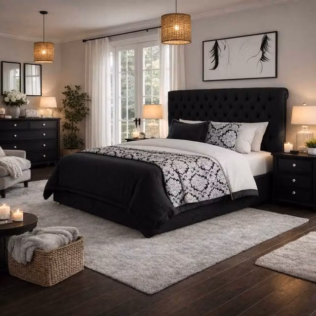 K Mehmood Enterprise Ltd Sleigh Divan Ottoman Bed in Black Velvet, W/D/H: 140 x 200 cm