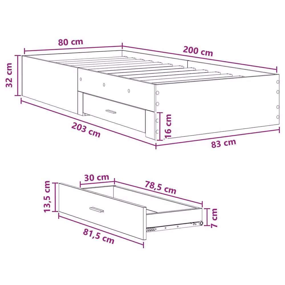 Berkfield Home Artisan Oak Bed Frame with Storage Drawers in Brown, W: 80 cm, L: 200 cm – 3