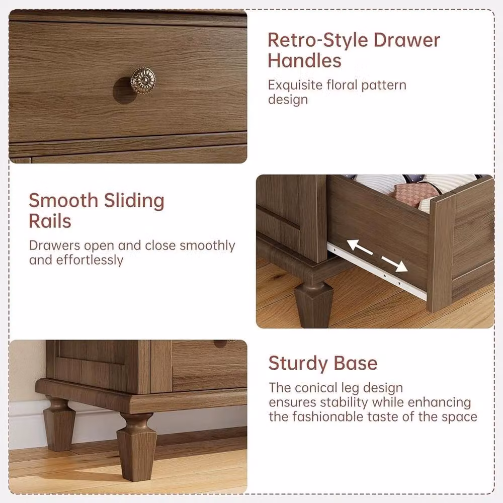 VOGREX Vintage 4 Drawer Wood Dresser in Brown – 4