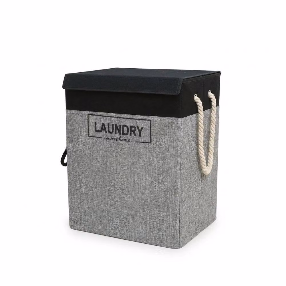 FORGEVIO Grey Large Fabric Laundry Hamper Basket with Lid and Handles – 3